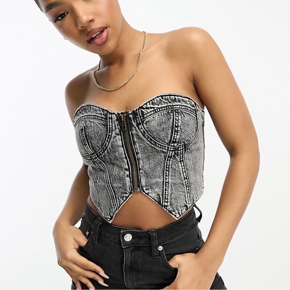 ASOS Black and Gray Denim Corset Top
Urban Revivo zip detail denim corset